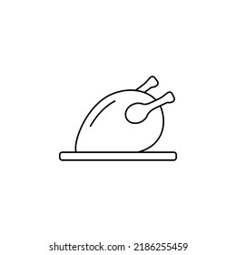 Grill-Hühnerzeilensymbol, Vektorgrafik. Grilltes Hühnerschwarz Umriss einfaches isoliertes Bild. Logo gekochte Hühnerkarkasse. Webelement-Fleischfutter