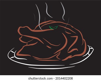 Imagen de arte de la línea vectorial de pollo a la parrilla