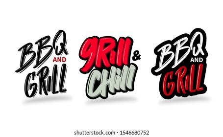 Grill Chill Hand Drawn Modern Brush Lettering. Vector Illustration Logo Text For Business, Print And Advertising.