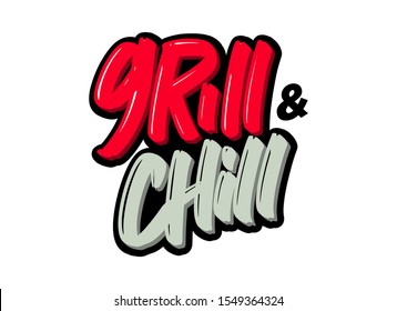 Grill Chill hand drawn modern brush lettering. Vector illustration logo text for business, print and advertising.
