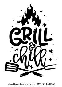 Grill and Chill - label. barbeque elements for labels, logos, badges, stickers or icons. Vector illustration, healthy food packaging design. Good for business company for kitchen, pub, restaurant.