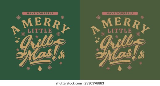 	
Grill Christmas Party Retro Vintage Hand Drawn Badge T Shirt Design