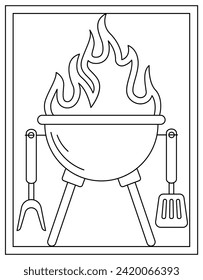 Grill coloring page designed in hand drawn vector