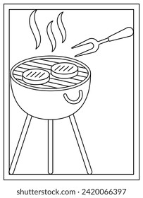 Grill coloring page designed in hand drawn vector
