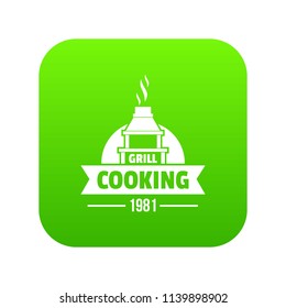 Grill cooking icon green vector isolated on white background