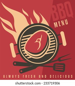 Grill cover menu vector document template. Barbecue ad flat design concept. Fast food restaurant sign.