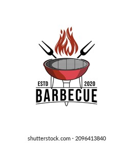 Grill with crossed fork and flame for for kitchen restaurant cafes bar logo desin