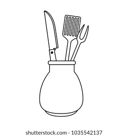 grill cutlery in pot