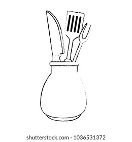grill cutlery in pot