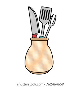 grill cutlery in pot