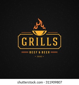 Grill Design Element in Vintage Style for Logotype, Label, Badge and other design. Fire flame retro vector illustration.