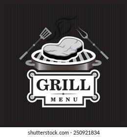 Grill design with steak on dark background