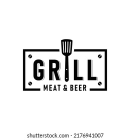 Grill Design in Vintage Style for Logotype. Grill and Bar Logo , Grill logo template. Vector illustration
