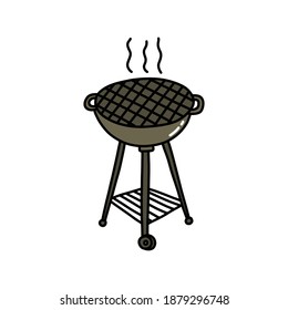 grill doodle icon, vector color illustration