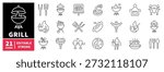 Grill editable line icons set. barbecue and cooking tools style outline