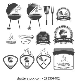 Grill elements set, BBQ symbols, simple illustration