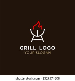Grill with Fire Flame Logo Design Inspiration