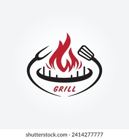 Grill- und Feuerlogokonzept kombiniert mit SpatelVektorgrafik