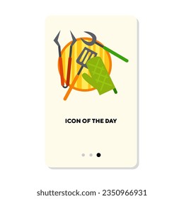 Grill flaches Symbol. Rundteller mit Küchenutensilien zum Kochen eines einzelnen Vektorzeichens. Konzept der Küche und des Kochens. Vektorgrafik-Symbolelemente für Webdesign und Apps