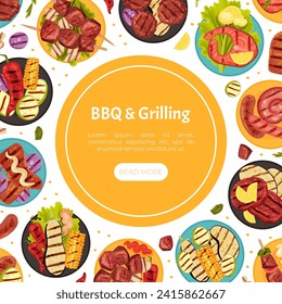 Grill Food Banner Design with Roasted Barbecue Meal Vector Template