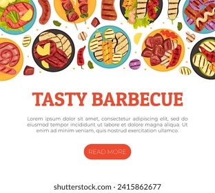 Grill Food Banner Design with Roasted Barbecue Meal Vector Template