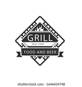 Grill food and beer Design Element in Vintage Style for Logotype, Label, Badge and other design. retro vector illustration.
