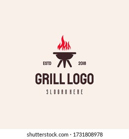 Grill Food logo hipster retro vintage vector template, Barbecue logo template