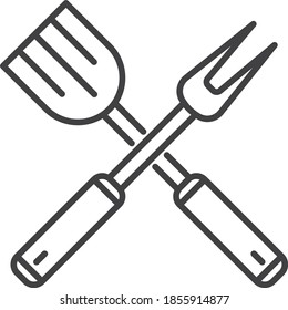 grill fork icon. BBQ or grill tools icon. Barbecue fork with spatula. Vector illustration.