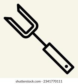 Grill Fork line icon. Barbecue steel fork symbol, outline style pictogram on beige background. Bbq cooking utensils sign mobile concept web design. Vector graphics.