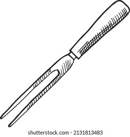Grill fork sketch. Bbq meat roasting utensil