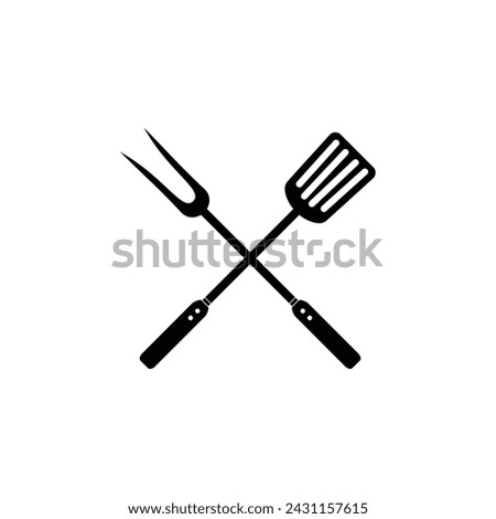 Grill fork and spatula tools Isolated icon set. Barbecue or BBQ symbol silhouette on white background vector illustration