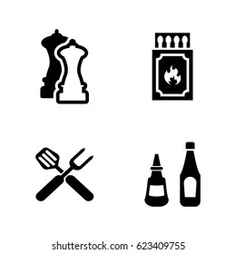 Grill Frying. Simple Related Vector Icons Set for Video, Mobile Apps, Web Sites, Print Projects and Your Design. Black Flat Illustration on White Background.