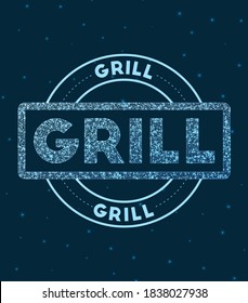 Grill. Glowing round badge. Network style geometric grill stamp in space. Vector illustration.