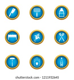 Grill grid icons set. Flat set of 9 grill grid vector icons for web isolated on white background
