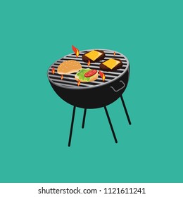 Grill Hambyrger vector on blue background