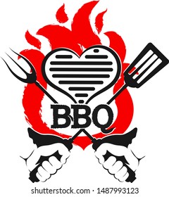 Grill heart and fork in hand