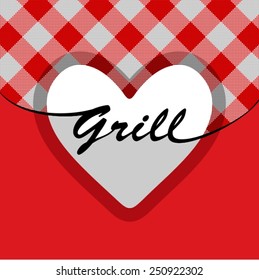 Grill heart on red pattern background