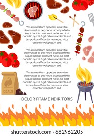Grill house or barbeque poster design. Picnic party summer banner. Vector illustration