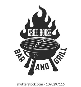 Casa asador. Ilustración bq con fuego. Elemento de diseño para logotipo, etiqueta, emblema, signo. Imagen vectorial