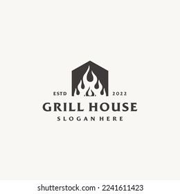 Grill house flame logo design icon vector