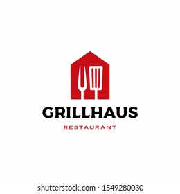 grill house fork spatula logo vector icon illustration