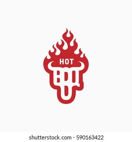 Grill house logo template design with flame. Vector illustration.