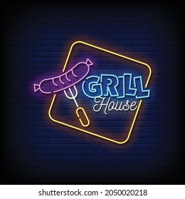 Grill House Neon Signs Style Text Vector