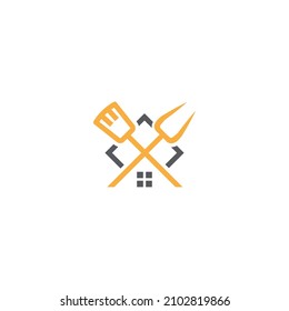 Casa asador, restaurante. Plantilla de icono del logotipo del vector
