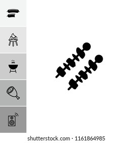 Grill icon. collection of 6 grill filled and outline icons such as kebab, beef, bbq, music loudspeaker, sausage. editable grill icons for web and mobile.