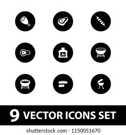 Grill icon. collection of 9 grill filled icons such as beef, barbecue, kebab, fireplace, sausage. editable grill icons for web and mobile.
