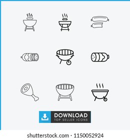 Grill icon. collection of 9 grill outline icons such as sausage, barbeque, bbq, beef. editable grill icons for web and mobile.
