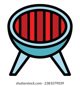 Grill icon outline vector. Fire bbq. Meat party color flat