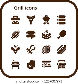  grill icon set. 16 filled grill icons. Simple modern icons about  - Picnic, Sausage, Barbecue, Ribs, Hot dog, Meat, Tongs, Grill, Smore