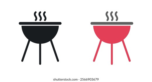 Grill icon set in black and colored